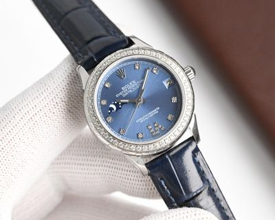 Rolex Replica 38 Wessel Diamond 904L Stainless Steel Case White/Blue Dial Lady Watch